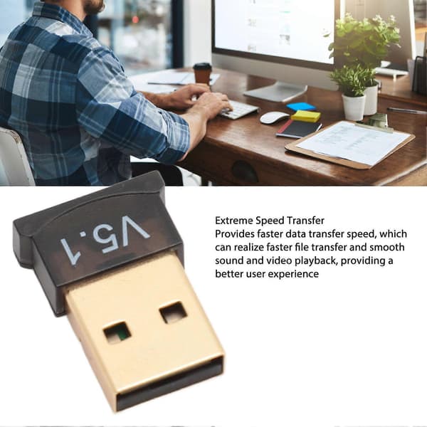 Bluetooth 5.1 Adapter Rask Dataoverføring Dobbel Modus HiFi Lyd USB Trådløs Bluetooth Dongle Adapter for Windows 7 8 8.1 10 11