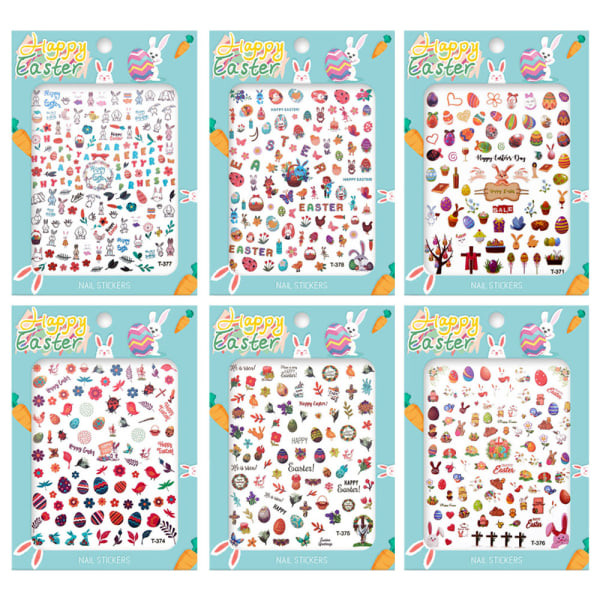 6st påsk Nail Art Stickers Dekaler Påsk Nageldekorationer