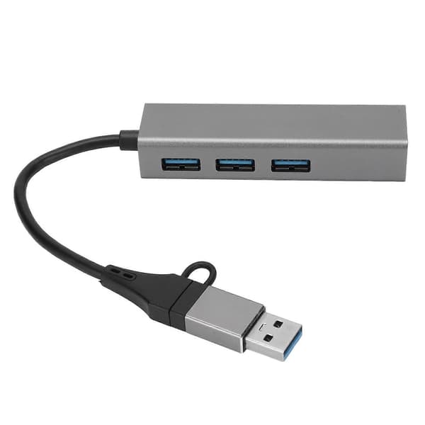 USB3.0 Hub 5 Gbps Plug and Play 4-porters aluminiumslegering USB C til RJ45-adapter for Windows for Linux for OS X sølvgrå