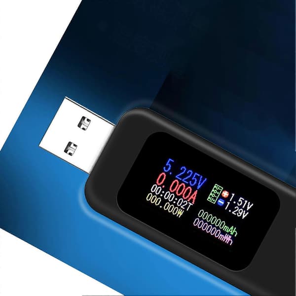 LCD-skærm USB-tester Multifunktionel strømspænding batterikapacitetsmåler skærm sort