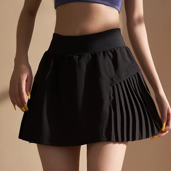 Cloud Hide Sports Plisserad kjol Tennis kjolar Dam Workout Golf Fitness Fick Shorts Hög midja Snabbtorkande Sportshorts Svart Black qd Black M