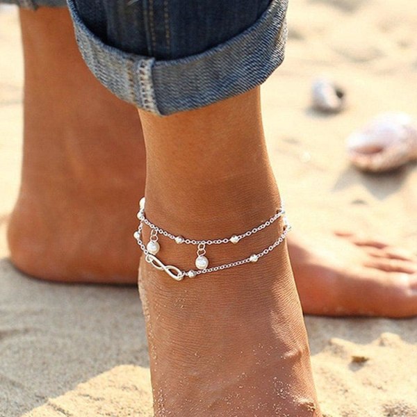 Double Bead Silver Ankels Forever Ankel Armband Beach Beaded F
