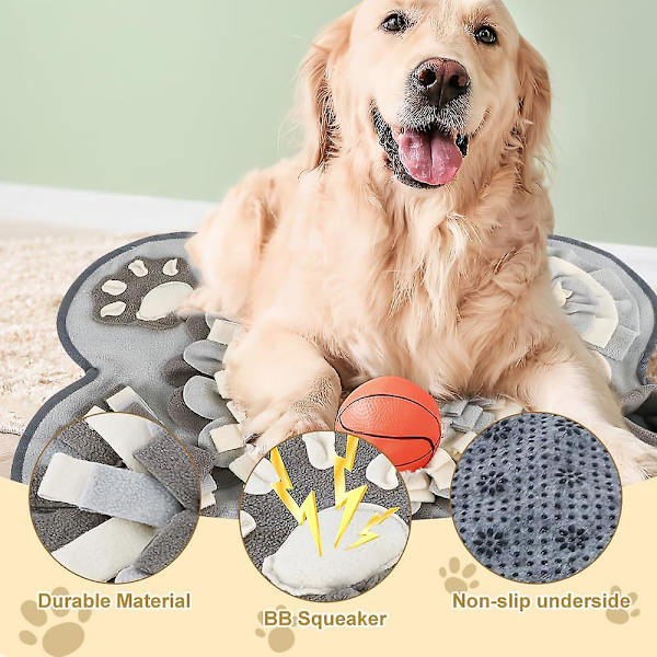 Snusematte for hund, maskinvaskbar treningssnusematte, sakte mat snusematte 64*43cm, dyretreningssnusematte Gray