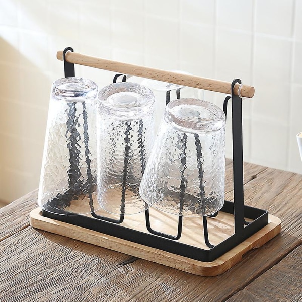 Flaskavrinnare, avrinnare för 6 flaskor för koppar eller muggar, halkfri avrinnare för glas, glasställ Black 25.8*15.8*19.5cm