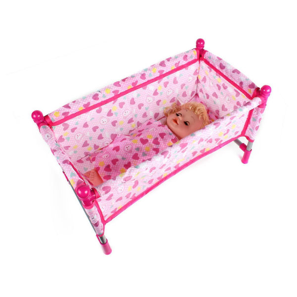 Nuken leikkisetti kokoontaitettavalla nukenrattaalla, nuken sängyllä, nuken syöttötuolilla, keinulla, nuken tarvikkeilla, 100% uusi bed