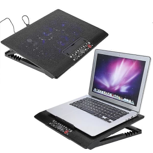 Bærbar computer køler køleplade base USB 6 blæsere justerbar vinkelbeslag stativ 17 tommer eller mindre notebook