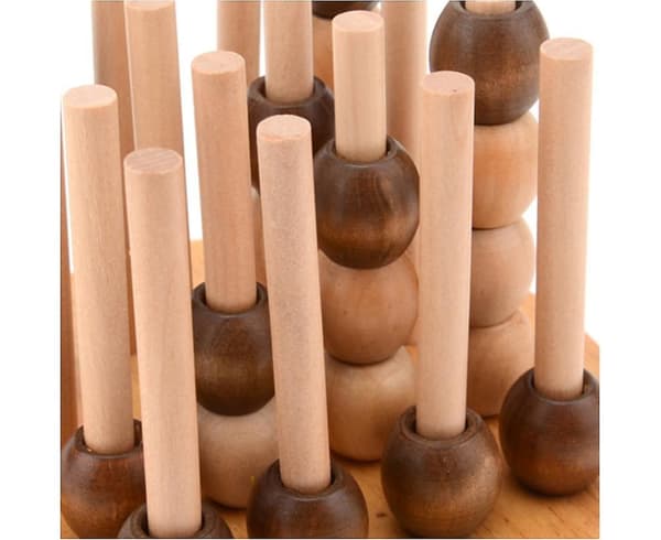 Vuxen barn utbildningsspel Trä 3d Connect Four Chess Spatial Thinking Toy