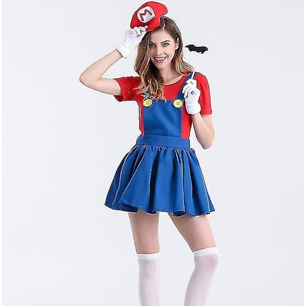 Mario Cosplay Kostym för Kvinnor Luigi Kostym Sexig VVS-Kostym Red S