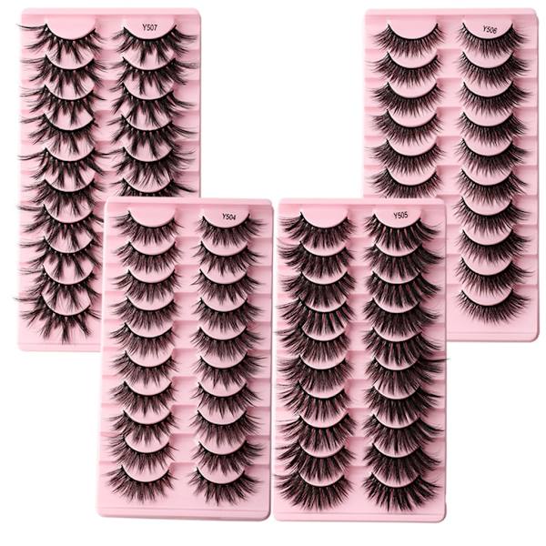 Nya fransar Mink Lösögonfransar Naturligt utseende Wispy Clear lash Band Falska ögonfransar Fluffiga 3 Curly Strip Cat Eye Fransar D