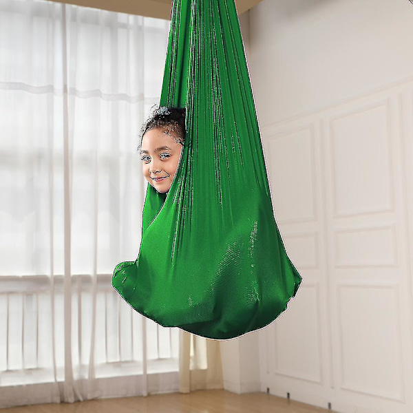 Barnens Luftyoga Hängmatta 100% Nylon Elastisk Anti-gravitationssvängning För Inomhus/Utomhus Barn Sensorisk Träning Hängande Stol 280*100cm KIO Dark green1