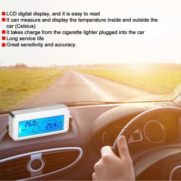 Digital 12V LCD Bil Termometer Innendørs Utendørs Temperaturmåler