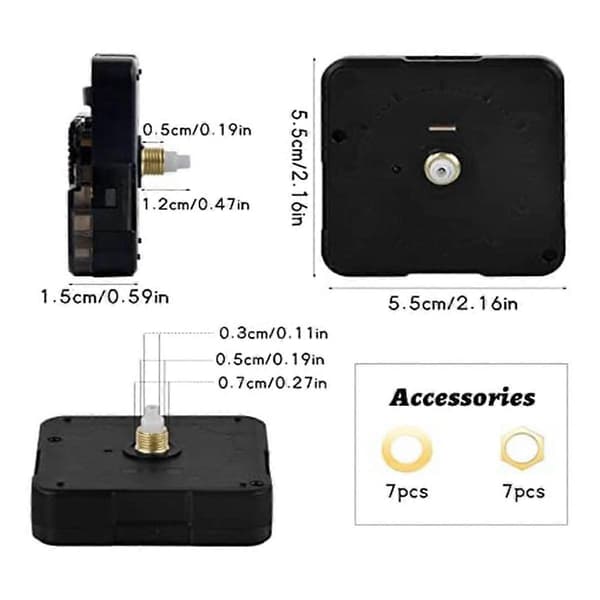 7 Väggklocksmekanism Kit, 12 mm Axel Klockrörelsemekanism för DIY Klockreparationsdelar Ersättning