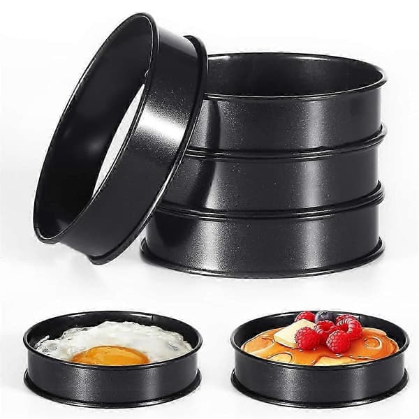 6 stk. Crumpetringer, 4 tommer dobbeltvalsede runde kake-, terte-, kjeks-, egg- og burgerringer i rustfritt stål for baking og matlaging