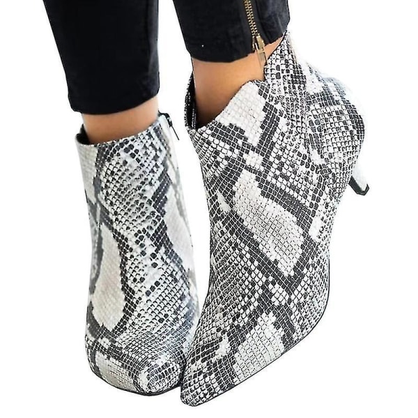 Kvinnor Zip Ankel Booties Låg Kitten Häl Spetsiga tå Skor TA Snake Print 37