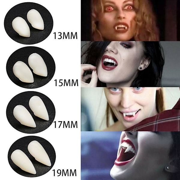 2 stk. 13/15/17/19 mm Halloween Fake Vampyr Tænder Hugtænder Gebis Prop Fest Dekoration TSUNDEAU 19mm