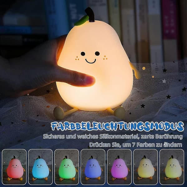 Pæreformet Nattlampe LED Barn Nattlys Varm Lampe USB-lading