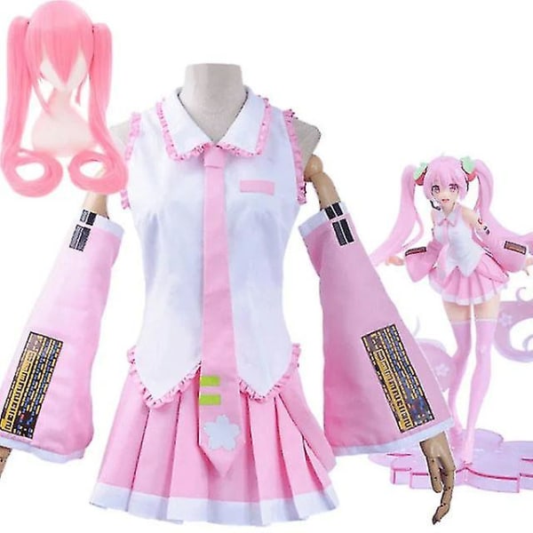 Anime vocaloid miku cosplay kostym peruk klänning kawaii miku cosplay outfits halloween karneval fest kostymer Full set and wig3 Xxs