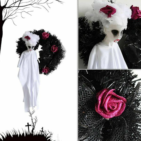 Oveen ripustettava pelottava seppele Halloween-ovikoriste White