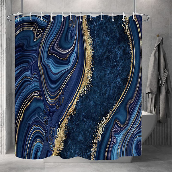 Marmor badrum duschdraperi lila guld tyg duschdraperier med krokar akvarell abstrakt duschdraperi foder 72x72 tum Navy 72x72 inch