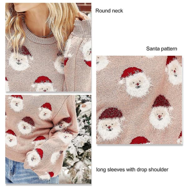 Dam Jul Tomte Stickad Tröja Rund Hals Långärmad Rolig Tröja för Höst Vinter Rosa S