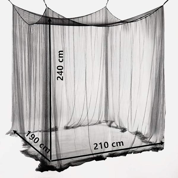 Dubbelsäng Myggnät Rektangulär Baldakin Stor Svart Enkel Sommar Myggnät Med 4 Öppningar Baldakin Säng Gardiner 190cm(b) X210cm(l) X240cm(h) Ins