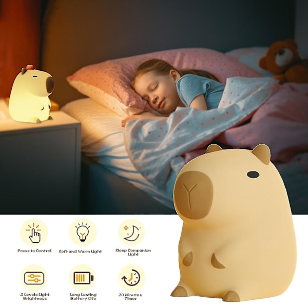 2024 Capybara Nattlampa, Bärbar Silikon USB Laddningsbar Djurlampa, Söt Capybara Form Touch Control Lampor För Sovrum Vardagsrum Sängbord qd