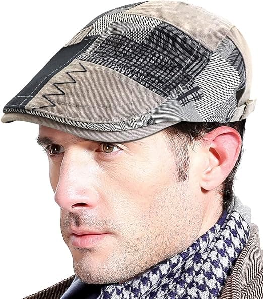 Hatt for menn i retro-stil, flat PU-lær, justerbar, høst og vinter
