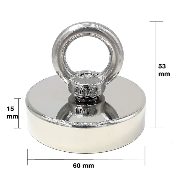 Superstark Neodymmagnet 120 kg - Stark magnet - Idealisk för magnetfiske - 60 mm med neodymöga