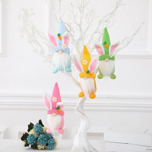 Easter Gnome Plush Handmade Bunny Rabbit Decoration Doll Swedish Tomte Elf Ornament, A