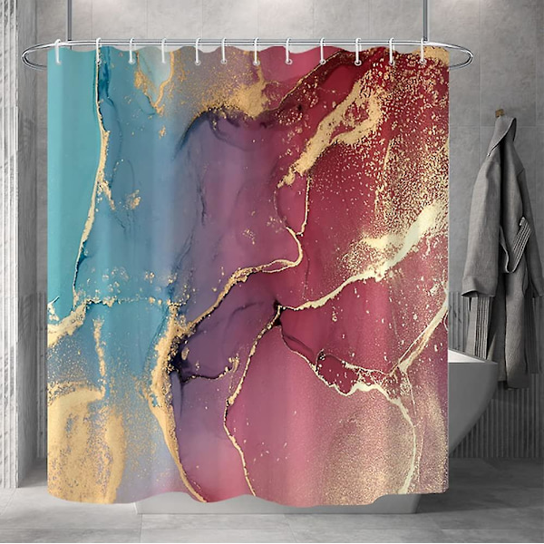 Marmor badrum duschdraperi lila guld tyg duschdraperier med krokar akvarell abstrakt duschdraperi foder 72x72 tum Green Red 72x84 inch