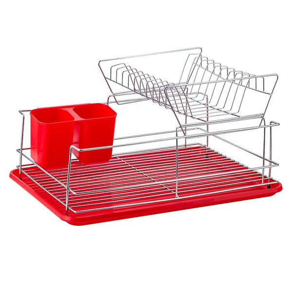 2-vånings diskställ, köksdiskställ med avrinningsbricka/bestickkopp (röd) Köksförvaring Organi silver   red