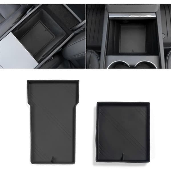 For Tesla Model 3 Highland 2024 Midtkonsoll Organizer Brettpute Silikon Armlene Oppbevaringsboks Nedre Bunnmatte, Svart