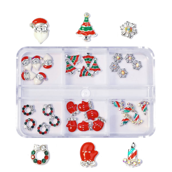 Christmas Nail Charms Nail Art Legering Rhinestones Tillbehör Julserie Blandad Nail Art Dekor för DIY Nails Ornament 6