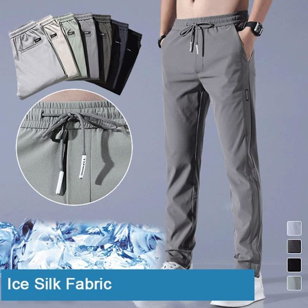 Snabbtorka Stretchbyxor för män, Ice Coola Andningsbyxor Löpning Jogger Träningsbyxor med dragsko med fickor dark grey 4XL