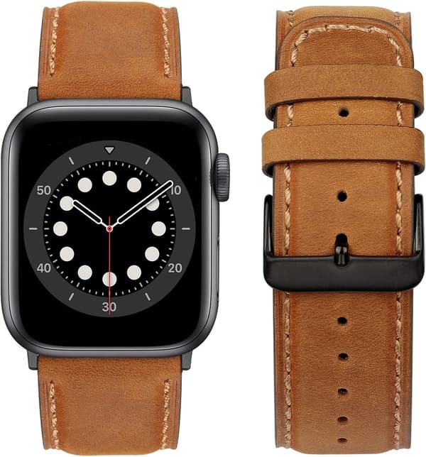 Brun - Kompatibel med Apple rem 45mm 44mm 42mm 49mm læder