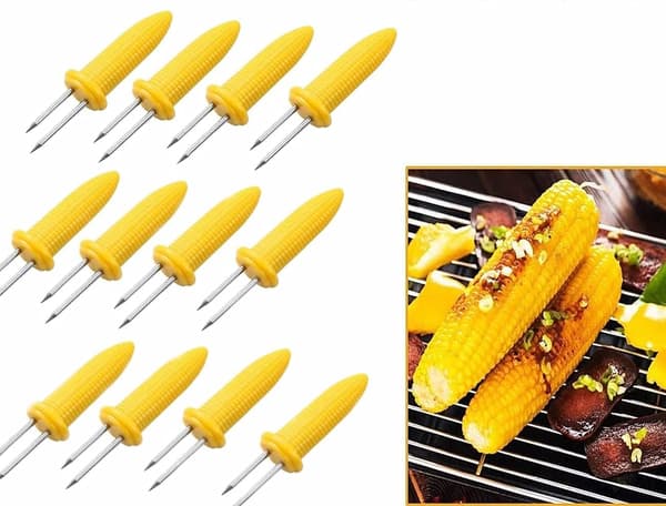12-pakks rustfritt stål maisholder BBQ grill dobbel pigg mais