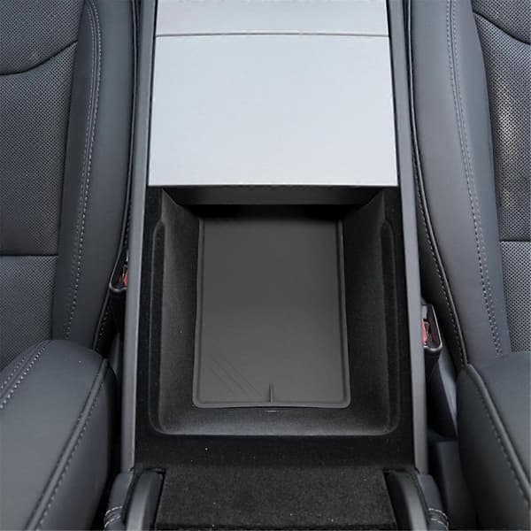 Til Tesla Model 3 Highland 2024 Midterkonsol Organizer Bakke Pad Silikone Armlæn Opbevaringsboks Nederste Måtte, Sort