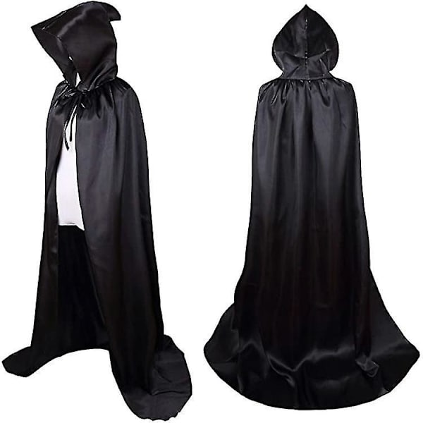 Halloween Kappe til Børn Voksen Kappe i Satin Stående Hætte Sort Dødskappe (51,2 tommer) 51.2inch