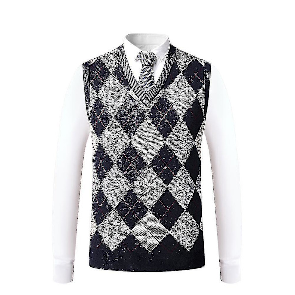 Yynuda Mens Cashmere Pullover Wool Blend Ärmlös stickad V-ringad tröja Dark Blue M