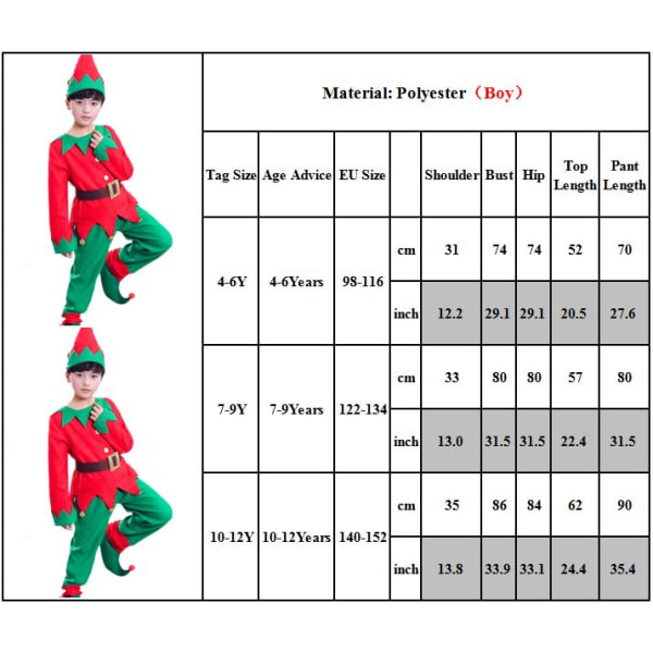 Barn Vuxen Jul Elf Kostym + Hat Rolig Xmas Outfit Cosplay Boy 7-9Years