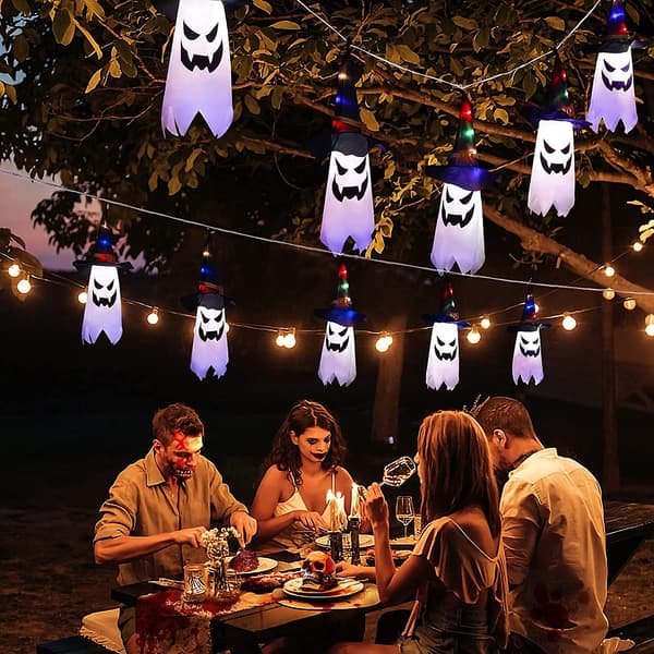 Halloween Led trollkarl hatt Ghost Light String inomhus och utomhus dekoration