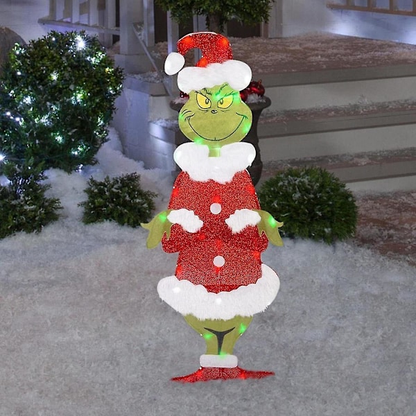 3-pack Julgran Grinch-set med belysning - Juldekoration för trädgård A