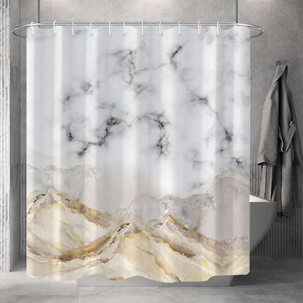 Marmor badrum duschdraperi lila guld tyg duschdraperier med krokar akvarell abstrakt duschdraperi foder 72x72 tum Yellow 72x84 inch