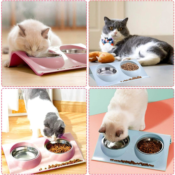 Foderskål katt, dubbel matskål katt, kattskål rostfritt stål halkfri, matskålar kattmat, rostfritt stål katter skålset, foderskål katt