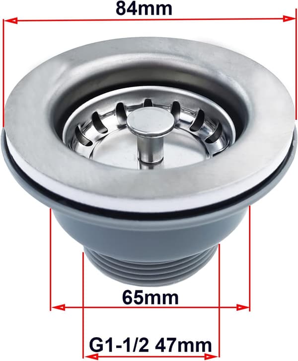 Vaskesluk uten overløp, rustfritt stål kurv ? 84 mm 1?\",