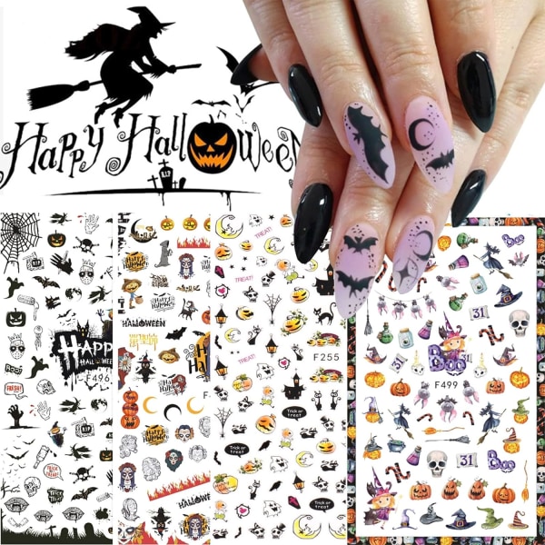 9 ark Halloween Nail Art Stickers Dekaler Självhäftande Pegatinas