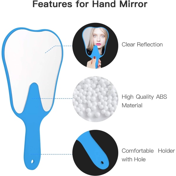 Handhållen spegel liten med handtag blå, handspegel tandformad sminkspegel för barn