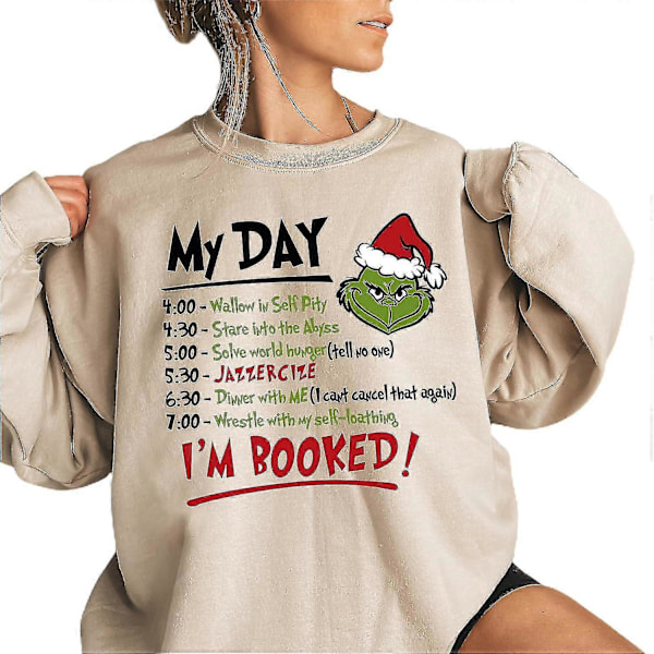 Dam Grön Grinch Tryckt Rundhalsad Tröja Pullover Långärmad Monster Jumper Toppar Khaki L