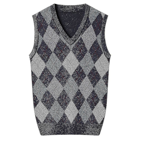 Yynuda Mens Cashmere Pullover Wool Blend Ärmlös stickad V-ringad tröja Dark Grey M