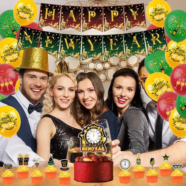38-delt nyttårsdekorasjonssett, nyttårstemafestballonger,